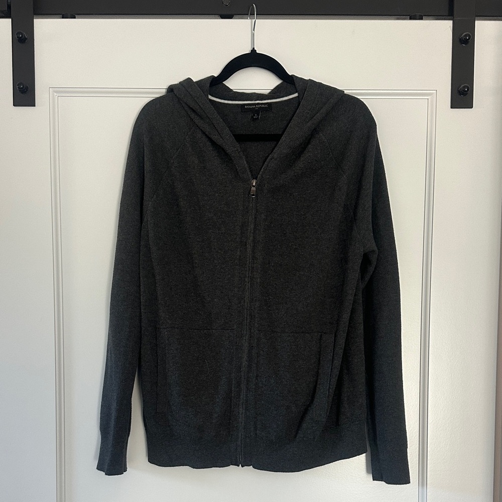 Banana Republic Men's Hoodie Zip-Up Sweater, Dark Gray, Size L